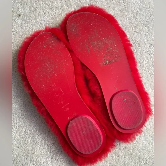 Tibi Bryan Shearling Flip Flop Red - Picture 3 of 5